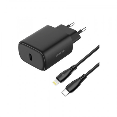 МЗП Proove Silicone Power 2 20W (Type-C) + Cable Type-C to Lightning (1m) (black)